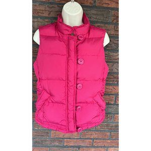 J Crew Pink Goose Down Puffer Vest XS Zipper Button Pockets Sleeveless Jacket EC